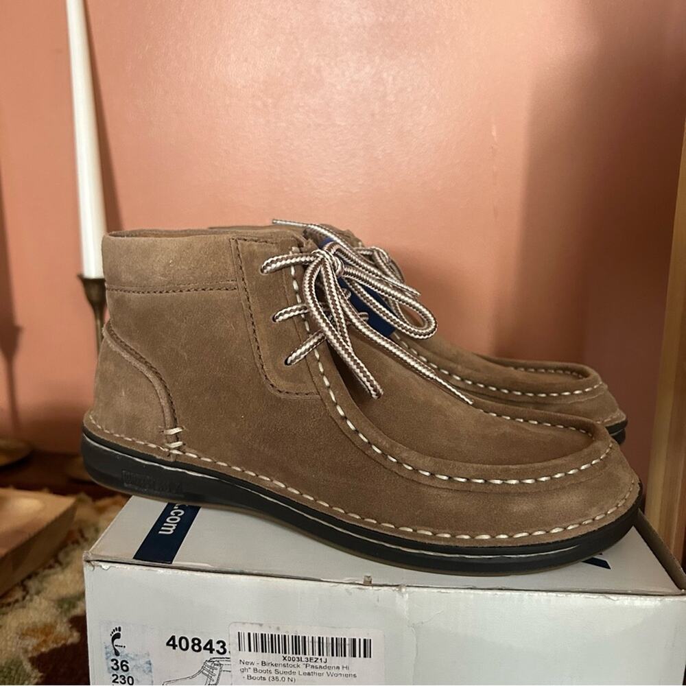 Birkenstock Pasadena High Chukka Boots Moccasins Taupe Suede Leather NEW Size 36